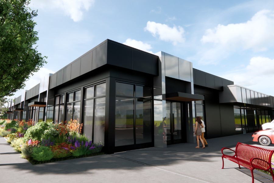 A exterior rendering of 2635 Quadra St, a commercial project, designed by Alan Lowe Architecture.