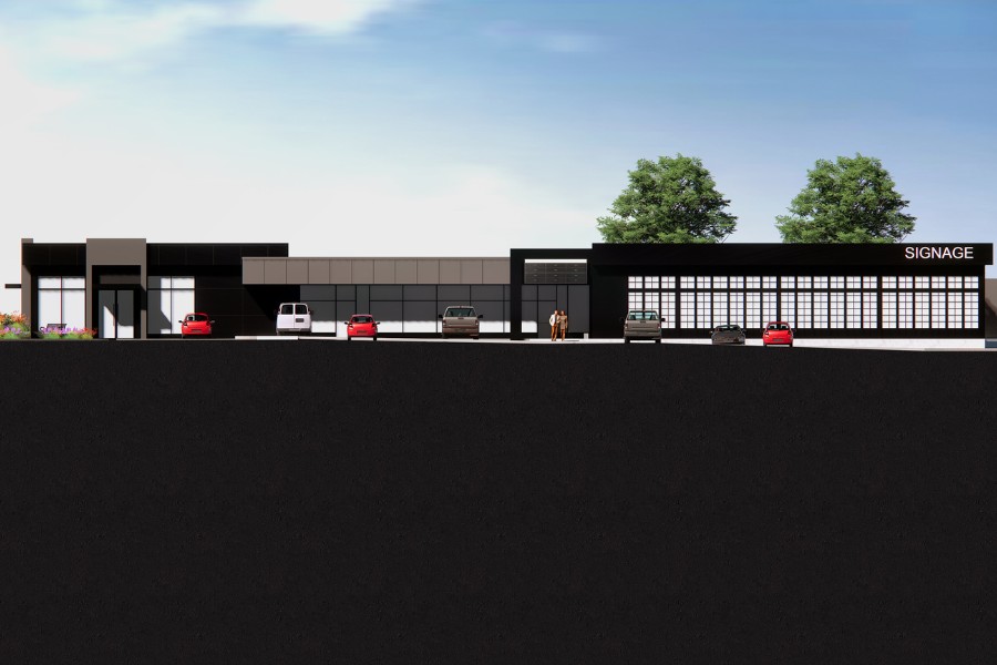 A exterior rendering of 2635 Quadra St, a commercial project, designed by Alan Lowe Architecture.