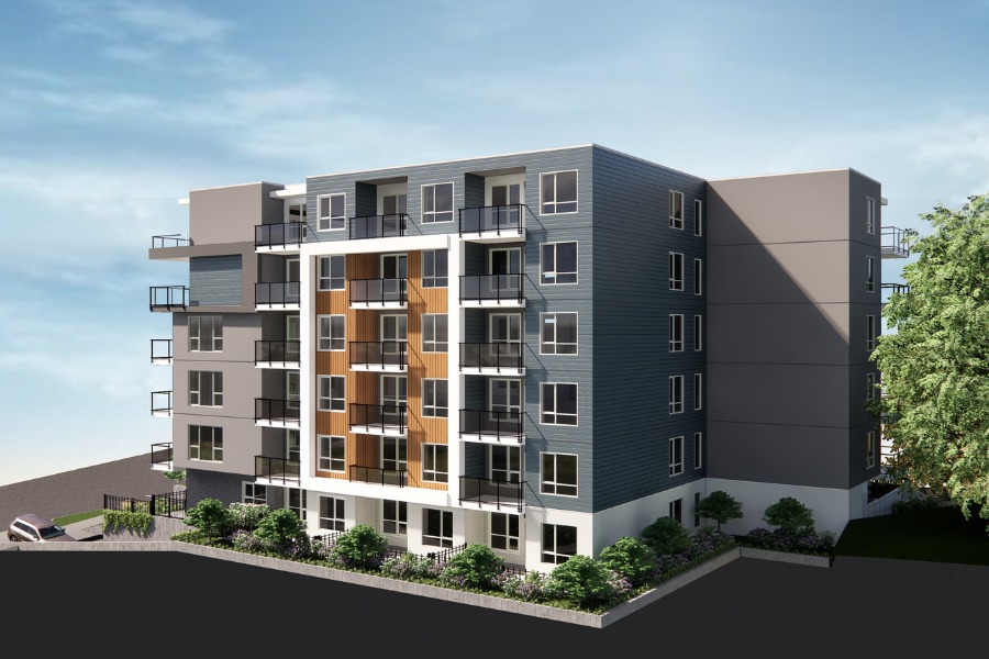 A exterior rendering of 3351 Glasgow Hyland, a commercial project, designed by Alan Lowe Architecture.