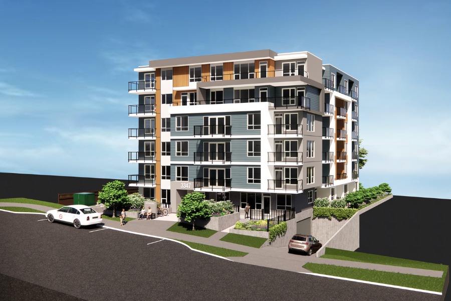 A exterior rendering of 3351 Glasgow Hyland, a commercial project, designed by Alan Lowe Architecture.