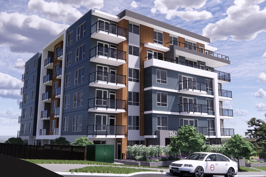 A exterior rendering of 3351 Glasgow Hyland, a commercial project, designed by Alan Lowe Architecture.