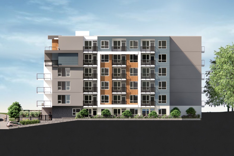 A exterior rendering of 3351 Glasgow Hyland, a commercial project, designed by Alan Lowe Architecture.