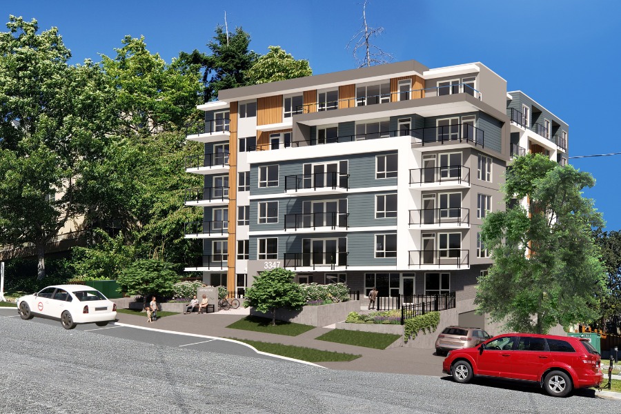 A exterior rendering of 3351 Glasgow Hyland, a commercial project, designed by Alan Lowe Architecture.