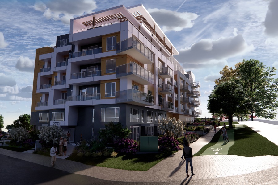 A exterior rendering of 3933 Quadra St, a commercial project, designed by Alan Lowe Architecture.