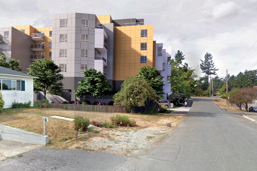 A exterior rendering of 3933 Quadra St, a commercial project, designed by Alan Lowe Architecture.