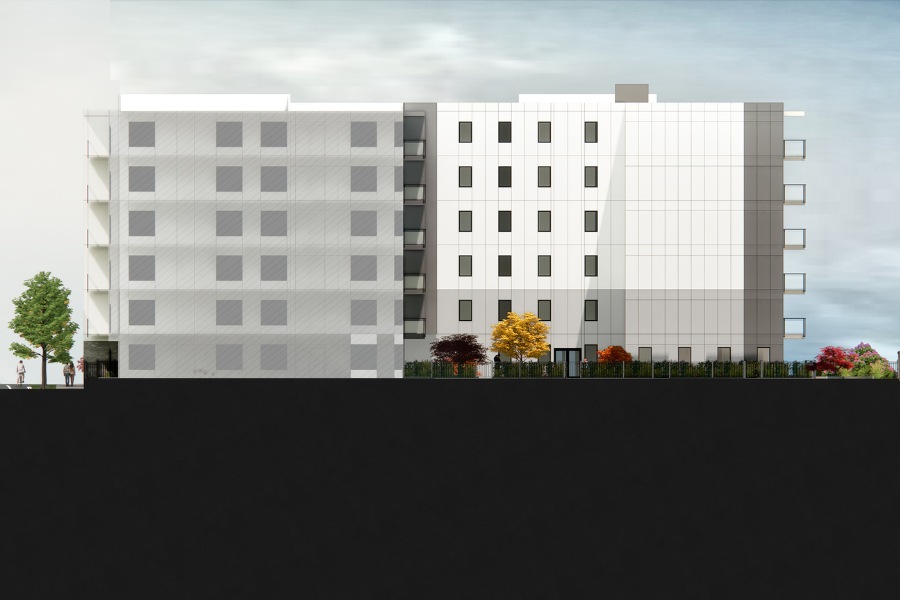 A exterior rendering of the Impera Building, a commercial project, designed by Alan Lowe Architecture.