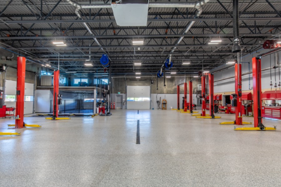 A exterior view of a Mitsubishi Dealership, a commercial project, designed by Alan Lowe Architecture.