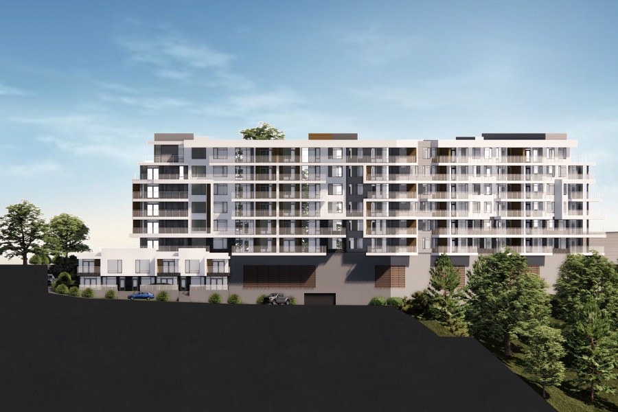 A exterior rendering the Westview Phase 10, a commercial project, designed by Alan Lowe Architecture.